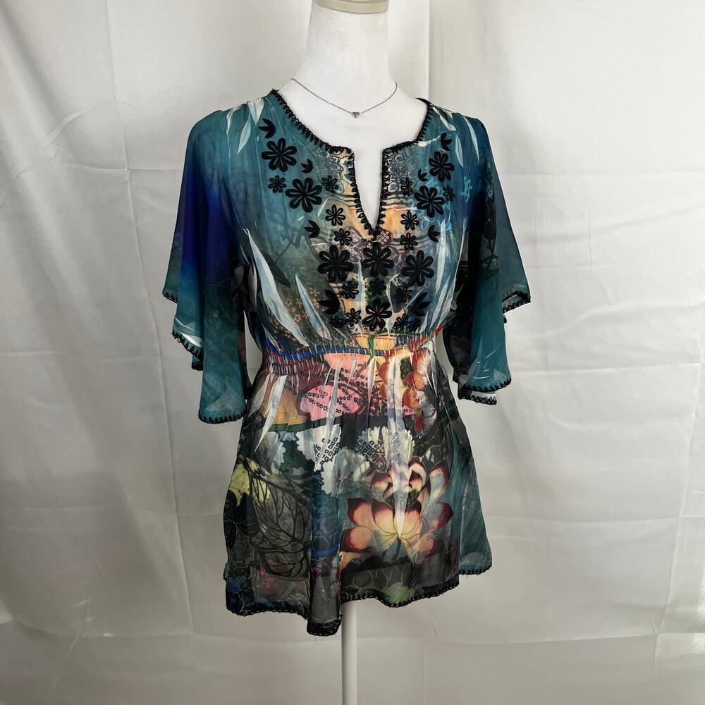 Y2K Anushka Floral Embroidered Tunic Top - S